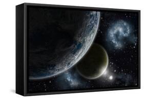 Space Background with Earth and Nebula in Starry Sky - Elements of this Image Furnished by NASA-kjpargeter-Framed Stretched Canvas