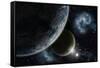 Space Background with Earth and Nebula in Starry Sky - Elements of this Image Furnished by NASA-kjpargeter-Framed Stretched Canvas