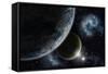 Space Background with Earth and Nebula in Starry Sky - Elements of this Image Furnished by NASA-kjpargeter-Framed Stretched Canvas