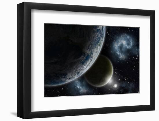 Space Background with Earth and Nebula in Starry Sky - Elements of this Image Furnished by NASA-kjpargeter-Framed Photographic Print