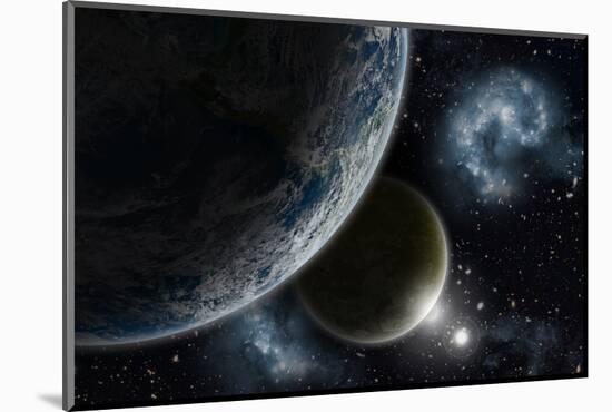 Space Background with Earth and Nebula in Starry Sky - Elements of this Image Furnished by NASA-kjpargeter-Mounted Photographic Print