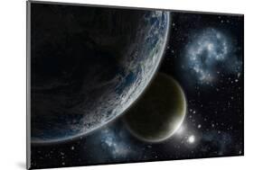 Space Background with Earth and Nebula in Starry Sky - Elements of this Image Furnished by NASA-kjpargeter-Mounted Photographic Print
