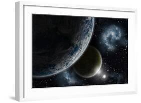 Space Background with Earth and Nebula in Starry Sky - Elements of this Image Furnished by NASA-kjpargeter-Framed Photographic Print
