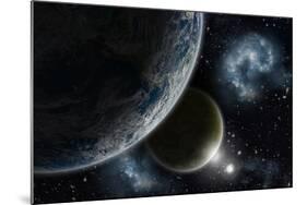 Space Background with Earth and Nebula in Starry Sky - Elements of this Image Furnished by NASA-kjpargeter-Mounted Photographic Print