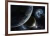 Space Background with Earth and Nebula in Starry Sky - Elements of this Image Furnished by NASA-kjpargeter-Framed Photographic Print