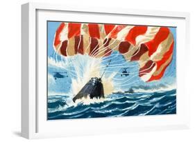 Space Capsule Returns to Earth by Parachute-Wilf Hardy-Framed Giclee Print