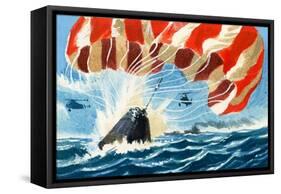 Space Capsule Returns to Earth by Parachute-Wilf Hardy-Framed Stretched Canvas