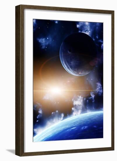 Space Flare. A Beautiful Space Scene With Planets And Nebula-frenta-Framed Art Print