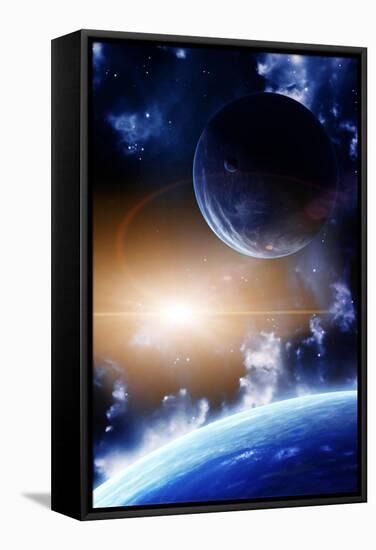 Space Flare. A Beautiful Space Scene With Planets And Nebula-frenta-Framed Stretched Canvas