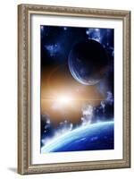 Space Flare. A Beautiful Space Scene With Planets And Nebula-frenta-Framed Art Print