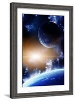 Space Flare. A Beautiful Space Scene With Planets And Nebula-frenta-Framed Art Print