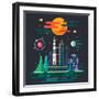 Space Landscape, Rocket Launch on the Background of a Sunset. the Sun, Planets, Stars, Comets, Moon-Beresnev-Framed Art Print