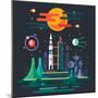 Space Landscape, Rocket Launch on the Background of a Sunset. the Sun, Planets, Stars, Comets, Moon-Beresnev-Mounted Art Print