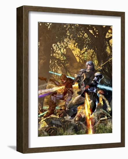 Space Marine Fighting Mechs in the Woods-Stocktrek Images-Framed Art Print