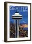 Space Needle Aerial View - Seattle, WA-Lantern Press-Framed Art Print