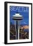 Space Needle Aerial View - Seattle, WA-Lantern Press-Framed Art Print