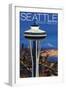 Space Needle Aerial View - Seattle, WA-Lantern Press-Framed Art Print