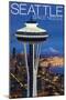 Space Needle Aerial View - Seattle, WA-Lantern Press-Mounted Art Print