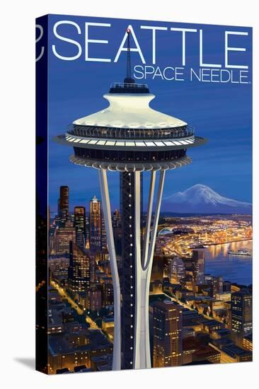 Space Needle Aerial View - Seattle, WA-Lantern Press-Stretched Canvas