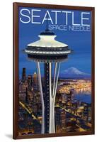 Space Needle Aerial View - Seattle, WA-Lantern Press-Framed Art Print