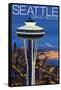 Space Needle Aerial View - Seattle, WA-Lantern Press-Framed Stretched Canvas