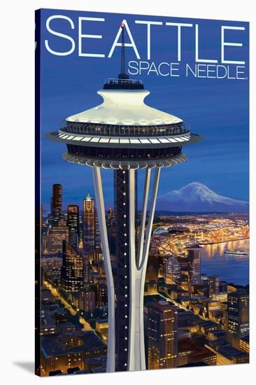 Space Needle Aerial View - Seattle, WA-Lantern Press-Stretched Canvas