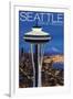 Space Needle Aerial View - Seattle, WA-Lantern Press-Framed Art Print