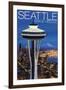 Space Needle Aerial View - Seattle, WA-Lantern Press-Framed Art Print