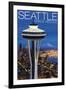 Space Needle Aerial View - Seattle, WA-Lantern Press-Framed Art Print