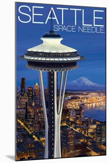 Space Needle Aerial View - Seattle, WA-Lantern Press-Mounted Art Print