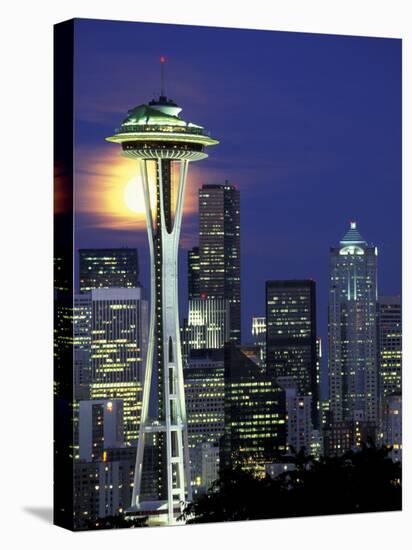 Space Needle and Full Moon, Seattle, Washington, USA-William Sutton-Stretched Canvas