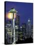 Space Needle and Full Moon, Seattle, Washington, USA-William Sutton-Stretched Canvas