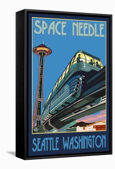 Space Needle and Monorail, Seattle, Washington-Lantern Press-Framed Stretched Canvas