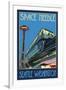 Space Needle and Monorail, Seattle, Washington-Lantern Press-Framed Art Print