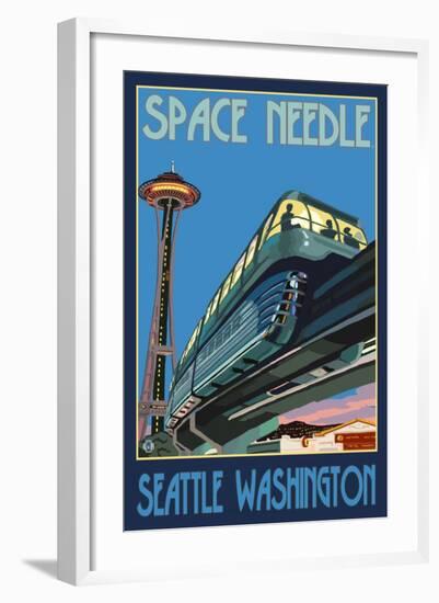 Space Needle and Monorail, Seattle, Washington-Lantern Press-Framed Art Print