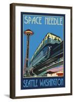 Space Needle and Monorail, Seattle, Washington-Lantern Press-Framed Art Print