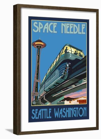 Space Needle and Monorail, Seattle, Washington-Lantern Press-Framed Art Print