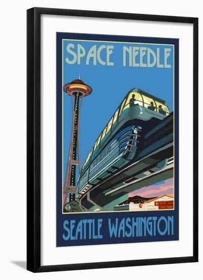 Space Needle and Monorail, Seattle, Washington-Lantern Press-Framed Art Print