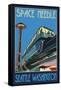 Space Needle and Monorail, Seattle, Washington-Lantern Press-Framed Stretched Canvas