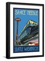 Space Needle and Monorail, Seattle, Washington-Lantern Press-Framed Art Print