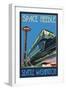 Space Needle and Monorail, Seattle, Washington-Lantern Press-Framed Art Print