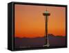 Space Needle and Olympic Mountains at Dusk, Seattle, Washington, USA-David Barnes-Framed Stretched Canvas