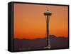 Space Needle and Olympic Mountains at Dusk, Seattle, Washington, USA-David Barnes-Framed Stretched Canvas