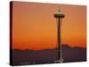 Space Needle and Olympic Mountains at Dusk, Seattle, Washington, USA-David Barnes-Stretched Canvas