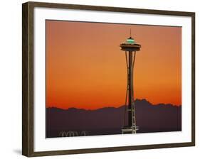 Space Needle and Olympic Mountains at Dusk, Seattle, Washington, USA-David Barnes-Framed Photographic Print