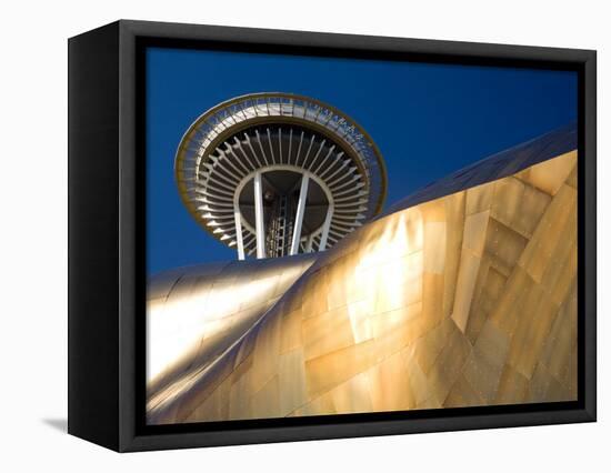 Space Needle and the Experience Music Project, Seattle Center, Seattle, Washington, USA-Jamie & Judy Wild-Framed Stretched Canvas