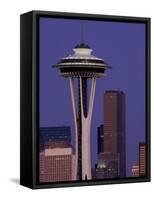 Space Needle at Dusk, Seattle, Washington, USA-William Sutton-Framed Stretched Canvas