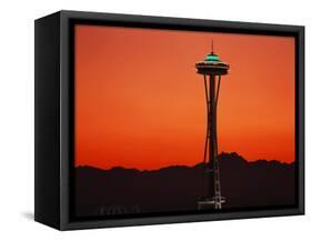 Space Needle at Sunset, Seattle, Washington, USA-David Barnes-Framed Stretched Canvas