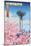 Space Needle - Cherry Blossoms Woodblock - Seattle, Washington-Lantern Press-Mounted Art Print