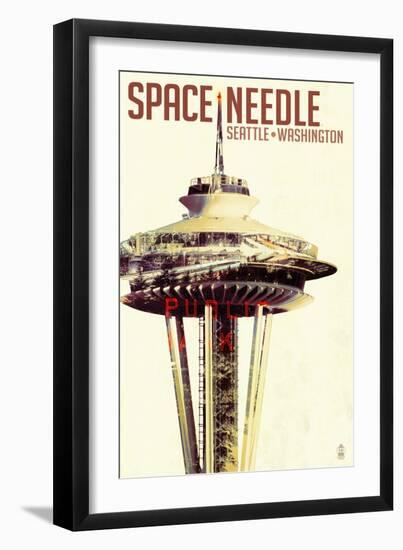 Space Needle - Double Exposure - Seattle, Washington-Lantern Press-Framed Art Print